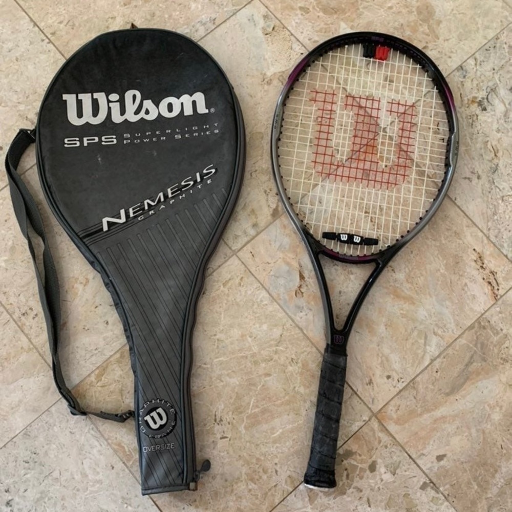 4 3/8 Grip Wilson Nemesis 28” Long Tennis Racquet Racket Carry Bag Case Strings